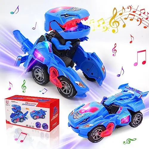 Produktbild: KJIXYUNG Verwandeltes Dinosaurier-Spielzeugauto, elektrisches ferngesteuertes Auto, kabelloses ferngesteuertes Auto mit Musik, (blau)
