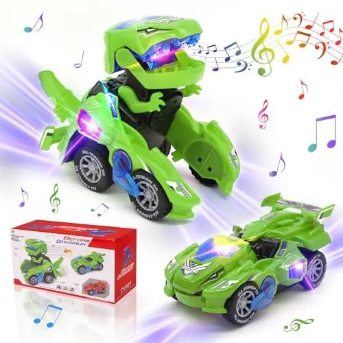 Produktbild: KJIXYUNG Verwandeltes Dinosaurier-Spielzeugauto, elektrisches ferngesteuertes Auto, kabelloses ferngesteuertes Auto mit Musik, (grün)