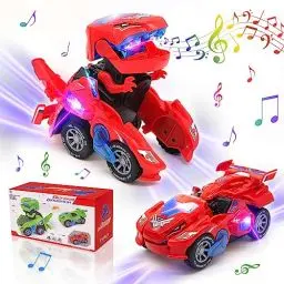 Produktbild: KJIXYUNG Verwandeltes Dinosaurier-Spielzeugauto, elektrisches ferngesteuertes Auto, kabelloses ferngesteuertes Auto mit Musik, (rot)