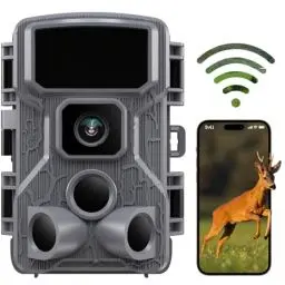 Produktbild: KJK 4K 64MP Wildkamera WLAN, Wildtierkamera mit Nachtsicht, 0.05s Auslöser Bewegungsaktiviert, IP67 Wasserdicht 100ft 130° Weitwinkel 45 Stücks Infrarot-LEDs ohne Glühen