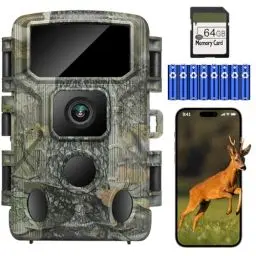 Produktbild: KJK Wildkamera WLAN 4K 64MP mit 64GB Speicherkarte, Wildtierkamera mit Nachtsicht, 0.05s Auslöser Bewegungsaktiviert, IP67 Wasserdicht 100ft 130° Weitwinkel 45 Stücks Infrarot-LEDs ohne Glühen