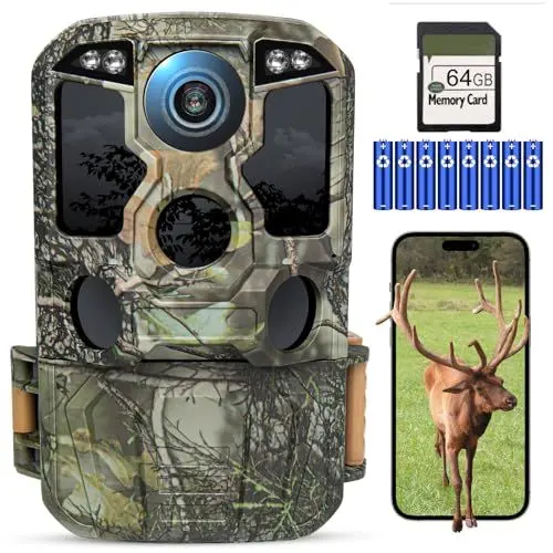 Produktbild: KJK Wildkamera WLAN 4K 84MP mit 64GB Speicherkarte, Wildtierkamera mit Nachtsicht, 0.05s Auslöser Bewegungsaktiviert, IP67 Wasserdicht 100ft 130° Weitwinkel 42 Stücks Infrarot-LEDs ohne Glühen
