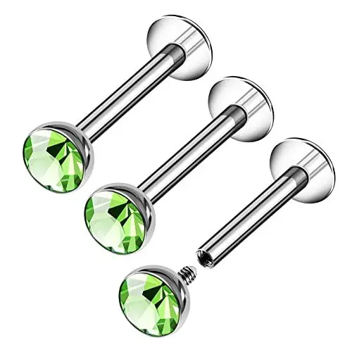Produktbild: KJM FASHION 3 Stk Chirurgenstahl Innengewinde Lippen 1,2mm 16g 10mm 3/8 4mm Peridot Kristallkugel Tragus Ohrringe Piercing Schmuck 8581