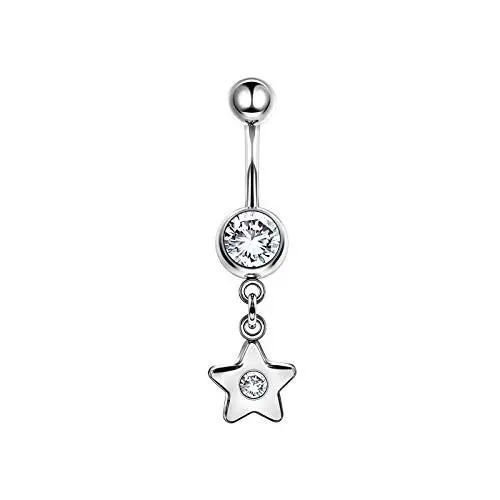 Produktbild: KJM Fashion 1 STK Chirurgischer 316-l-stahl Bauchnabel 1,6 mm 14g 10mm 3/8 5mm Klar Kugel Star Nabel Navel Belly Ohrringe Nabel Barbell Piercing Schmuck 5173