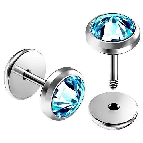 Produktbild: KJM FASHION 2 STK Edelstahl 1,2mm 16g 6mm Fake Plug Kristalle Gauge Ohr Earring Stäbe Stecker Piercing Schmuck 5567