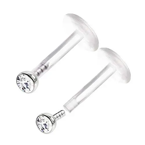 Produktbild: KJM FASHION 2 STK Flexibles Acryl Push In Labret 1,2 mm 16 g 6mm 1/4 2mm Klar Marilyn Monroe Snakebites Lip Ohrringe Madonna Piercing Schmuck 0293
