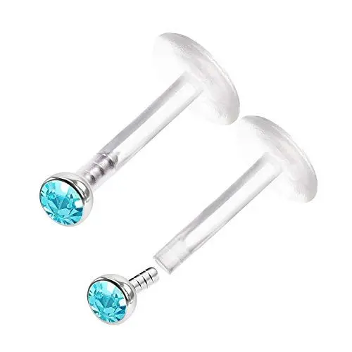 Produktbild: KJM FASHION 2 STK Flexibles Acryl Push In Monroe Labret 1,2mm 16 Gauge 6 mm 1/4 2mm Aquamarin Monroe Spider Bite Medusa Ohrringe Snake Bite Piercing Schmuck 0294
