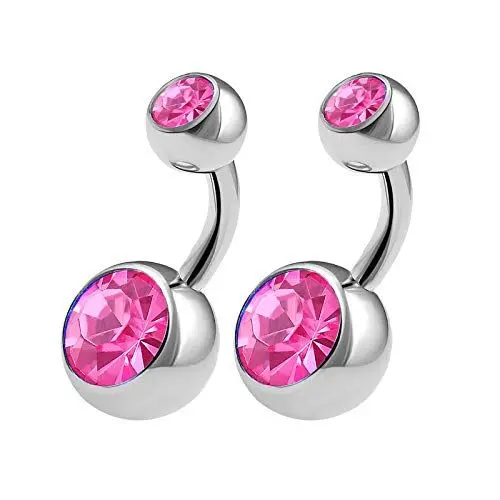 Produktbild: KJM FASHION 2 STK Stahl Bauchnabel 1.6 mm 14 Gauge 6 mm 1/4 Inch Rose Kristallkugel Belly Nabel Barbell Nabel Banane Ohr Ohrringe Piercing Schmuck 0545