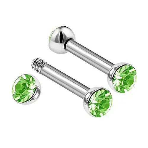 Produktbild: KJM FASHION 2 STK Chirurgenstahl Schwarz Straight Barbell 1,2mm 16 Gauge 6mm 1/4 Inch 3mm Peridot Halbe Kristallkugel Cartilage Ohrringe Piercing Schmuck 0998