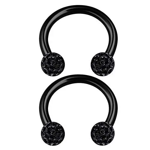 Produktbild: KJM FASHION 2 Stk Eloxiert Schwarz Hufeisen Ohr 1.2 mm 16gauge 8 mm 5/16 Inch 3mm Ferido Kristall Kugel Rook Helix Lip Ohrringe Piercing Schmuck 2207