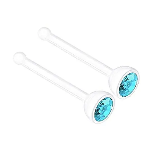 Produktbild: KJM FASHION 2 STK Flexibel Acryl Nasenpiercing Stecker 0,8mm 20g 7mm 2.5mm Aquamarin Kristallkugel Ohrringe Piercing Schmuck 1989