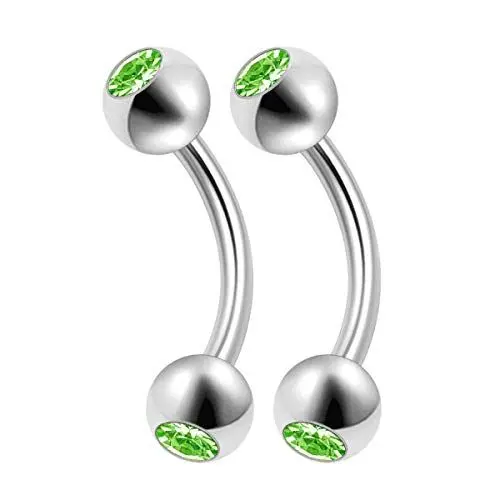 Produktbild: KJM FASHION 2 STK Stahl Curved Barbell 1,2mm 16g 8mm 5/16 4mm Peridot Kristallkugel Rook Lip Tragus Cartilage Ohrringe Labret Piercing Schmuck 1448