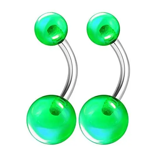 Produktbild: KJM Fashion 2 STK Stahl Grün Bauchnabel 1.6 mm 14 Gauge 10 mm 3/8 Inch Eloxiert Kugel Belly Nabel Barbell Navel Nabel Ohrringe Piercing Schmuck 3610