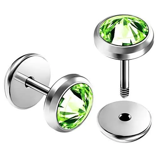 Produktbild: KJM FASHION 2 STK Surgical Steel 1,2 mm 16 g 6mm Fake Plug Peridot Kristalle Ohrringe Ear Gauges Ohrstecker Piercing Schmuck 5566