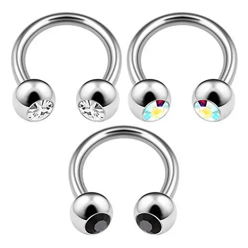 Produktbild: KJM FASHION 3 Stk Chirurgischer 316-l-stahl Ohrringe Hufeisen 1.6 mm 14 Gauge 8mm 5/16 Inch 4mm Kristallkugel Eyebrow Nose Helix Ohrringe Piercing Schmuck 3293