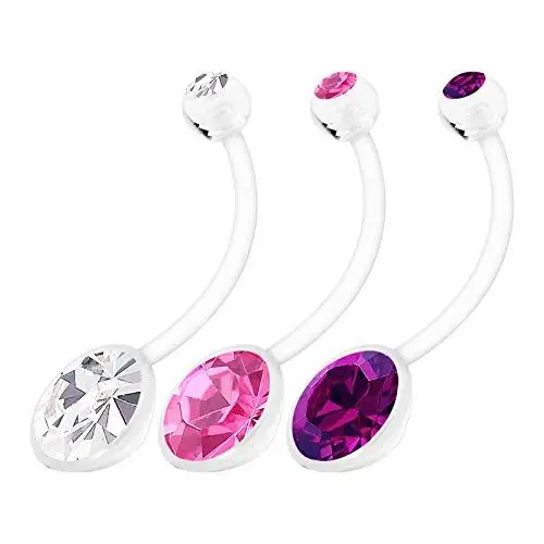 Produktbild: KJM FASHION 3 STK Durchsichtig Bioflex Lang Schwangers Bauchnabel 1,6mm 14g 19mm Kristallkugel Belly Nabel Barbell Nabel Navel Ohrringe Piercing Schmuck 1216
