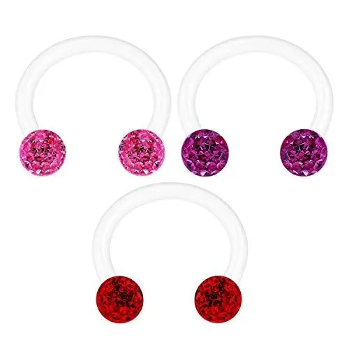 Produktbild: KJM Fashion 3 STK Flexibel Acryl Ohrringe Hufeisen 1,2mm 16 Gauge 3mm Ferido Kristall Kugel Tragus Cartilage Eyebrow Daith Ohrringe Septum Piercing Schmuck 2352
