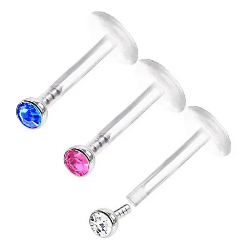 Produktbild: KJM FASHION 3 STK Flexibel Acryl Push In Monroe Labret 1,2mm 16 Gauge 8mm 5/16 2mm Kristallkugel Tragus Spiderbite Ohrringe Piercing Schmuck 0523
