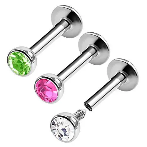 Produktbild: KJM FASHION 3 STK Metall Internally Threaded Labret 1,2 mm 16 g 6mm 1/4 3mm Peridot Kristallkugel Cartilage Madonna Marilyn Monroe Ohrringe Piercing Schmuck 0452