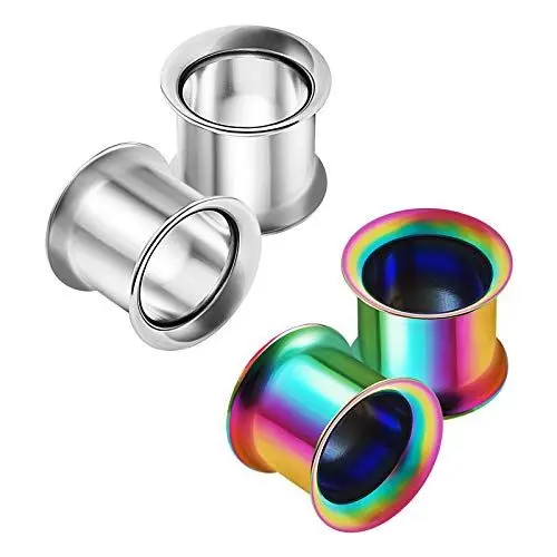 Produktbild: KJM FASHION 4 Stk Chirurgischer 316-l-stahl Regenbogen Eloxiert 10 mm 00 g Double Flared Saddle Flesh Tunnels Ohrring Stecker Ear Plugs Piercing Schmuck 3969