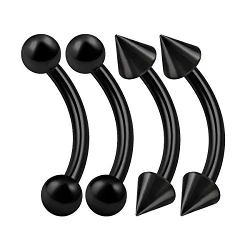 Produktbild: KJM FASHION 4 Stk Eloxiert Schwarz Banane Ohr 1.2 mm 16gauge 8mm 5/16 Kugel Und Kegel Tragus Cartilage Lip Ohrringe Eyebrow Piercing Schmuck 0382