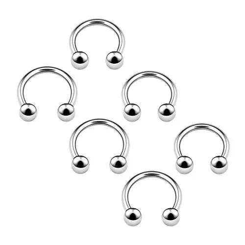 Produktbild: KJM FASHION 6 Stk Edelstahl Circular Barbell 1.2 mm 16gauge 6mm 1/4 8mm 5/16 3mm Stahl Kugel Eyebrow Daith Rook Helix Ohrringe Tragus Piercing Schmuck 4654