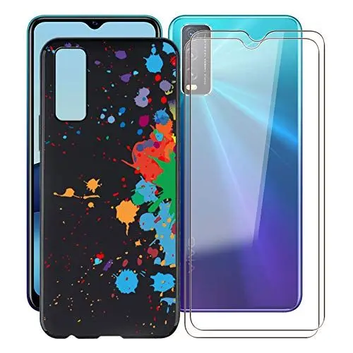 Produktbild: KJYF Hülle Schutzhülle Schwarz Bumper TPU Cover + 2 Stücks Schutzfolie für Vivo Y20T (6.51