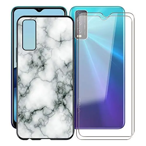 Produktbild: KJYF Hülle Schutzhülle Schwarz Bumper TPU Cover + 2 Stücks Schutzfolie für Vivo Y20T (6.51