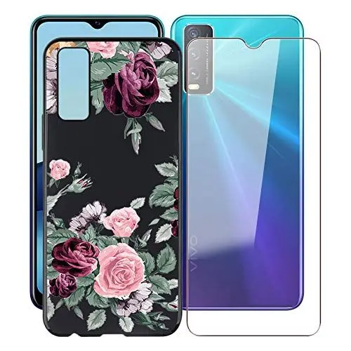 Produktbild: KJYF Hülle Schutzhülle Schwarz Bumper TPU Cover + Schutzfolie für Vivo Y20T (6.51