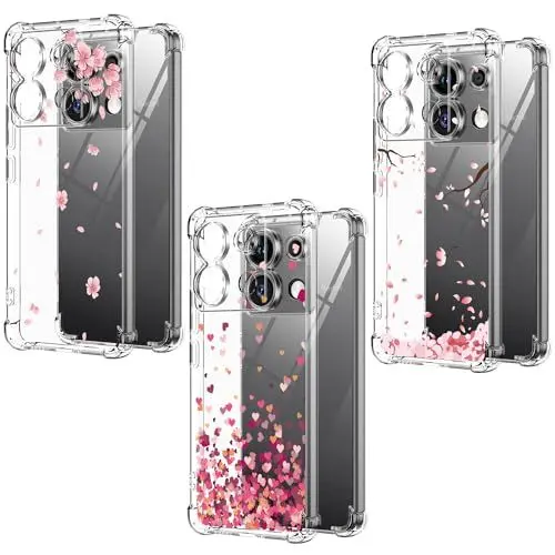 Produktbild: KJYLPO 3 Stück Hülle für Redmi Note 13 Pro 4G（Nicht anwendbar auf Redmi Note 13 Pro 5G ）, Dünne Weiche TPU Silikon Transparent Stoßfest Schutzhülle Durchsichtige Handyhülle Kratzfest Case, Rosa
