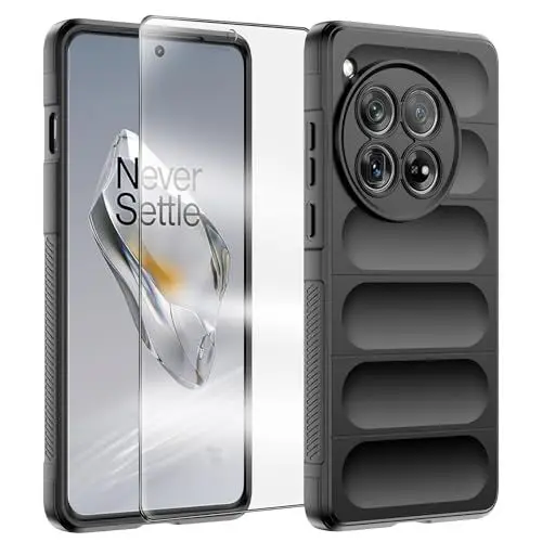 Produktbild: KJYLPO Hülle kompatibel mit OnePlus 12 Hülle, 1 Stück Panzerfolie, weiche TPU Flüssigsilikonhülle, Stoßfeste Anti-Scratch Gummi Schutzhülle - Schwarz