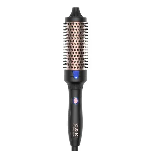 Produktbild: K&K Thermobürste Keratin Thermal Brush Protect Beheiztes Fass Heiße Haarbürste Ionisch Glatt Scheinen Volumen Kamm Lockenwickler Styling Tool Dual Spannung Heißluft Modellierer (schwarz, 38 mm)