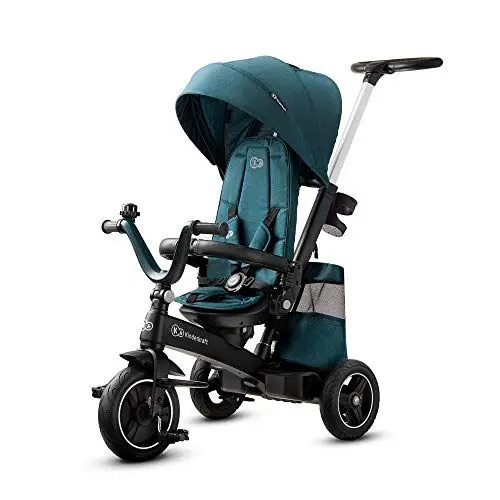 Produktbild: kk Kinderkraft Dreirad EASYTWIST, Kinderdreirad, Jogger, mit Zubehör, Dachfenster, Sicherheitsgurte, 360 Grad Drehbar, Freilaufrad, Schubstange, ab 9 Monate bis 5 Jahre, Bequemer Sitz, Grün
