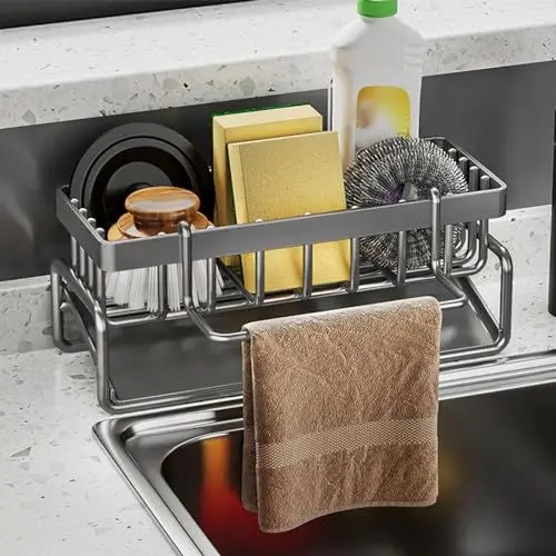 Produktbild: KKC spülbecken Organizer, küchen schwammhalter für Bürste, Schrubber, spüle robust Metall spültuchhalter, Sink Sponge Holder schmal