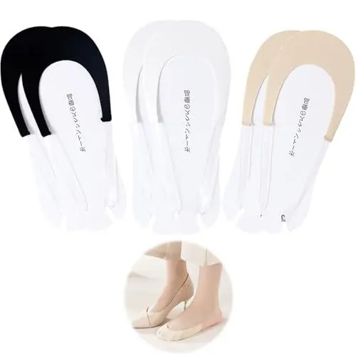 Produktbild: KkvoGmle 6 Paar Zehensocken Füßlinge Damen, Invisible Baumwolle Damen Toe Socks, Unsichtbare Söckchen mit Non-Slip TPU Schlinge, Atmungsaktiv Halbsocken für Sling Back Heels, 35-39 Ballerina Socken