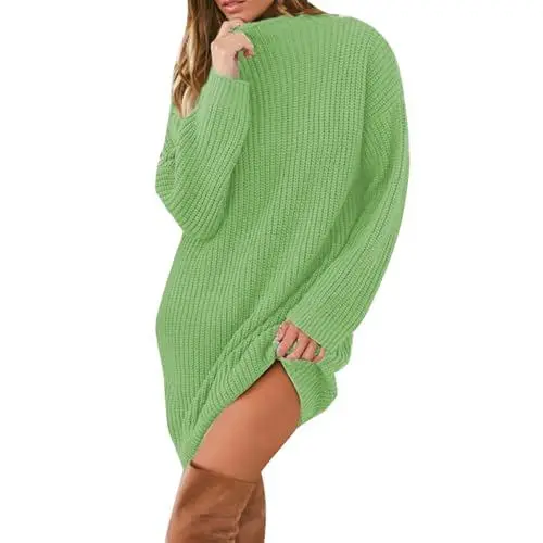 Produktbild: KKvoPiQ Alpaka Pullover Damen New Knitted Sweater Medium/Long Sleeve Low Collar Sweater Dress (Green, XL)