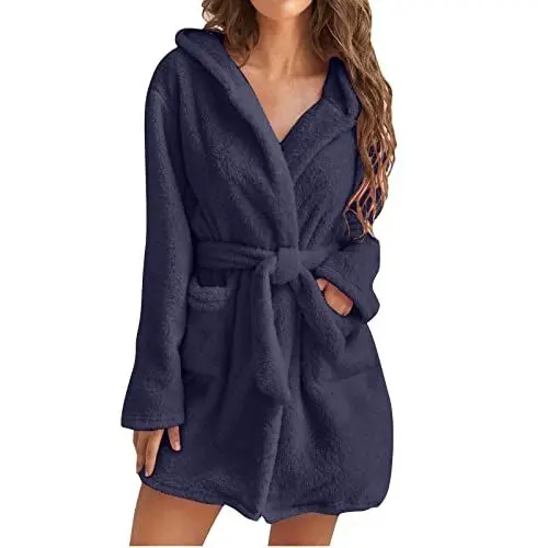 Produktbild: KKvoPiQ Bademantel Damen Kuschelig Warm Kurz Hausmantel Damen Mit Knopf Mit Baumwolle Bademantel Maus Mit Kapuze, Leicht, Weich, Kurz, Flanell, Nachtwäsche, Bademantel, Weich