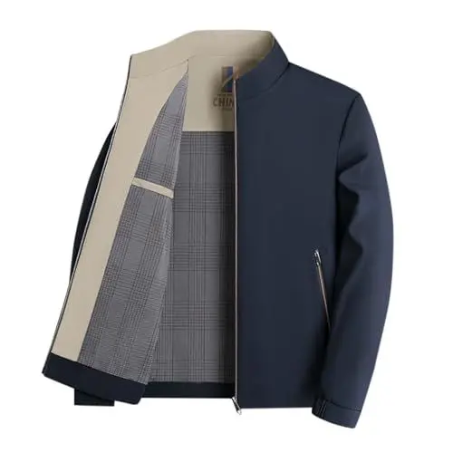 Produktbild: KKvoPiQ Cowboy Mantel Herren Winter Stehkragen Trend Einfarbig Einfache High-End Lose Reißverschlussjacke Freizeitjacke Senioren Herren (Navy, XXXXL)