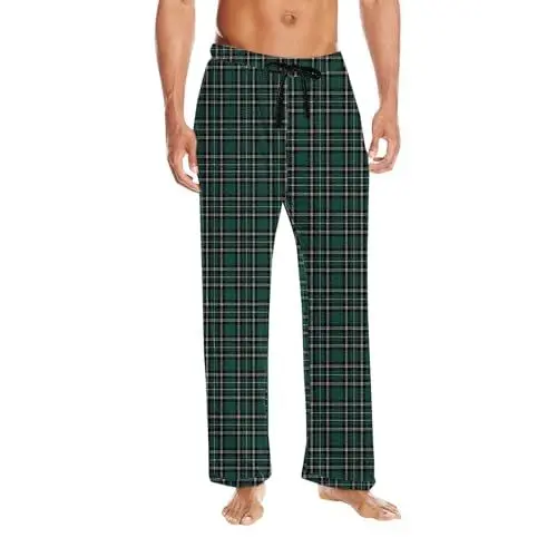Produktbild: KKvoPiQ Herren Baumwolle Pyjamahose - Herren Schlafhosen Loungewear Pyjama Hose Mit Taschen - Knit Sleep Pant Schlafanzughose - Lang Pyjamahose Nachtwäsche Freizeithose Strandhose Mit Kordelzug