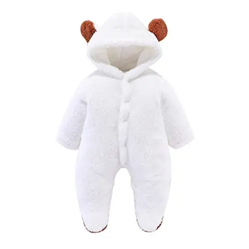 Produktbild: KKvoPiQ Neugeborene Fotoshooting Mädchen Langarm Patchwork Fleece Niedlichen Bärenohren Mit Kapuze Strampler Overall Outfit Kleidung Mantel Baby Junge Kleidung (White, 0-3 Months)