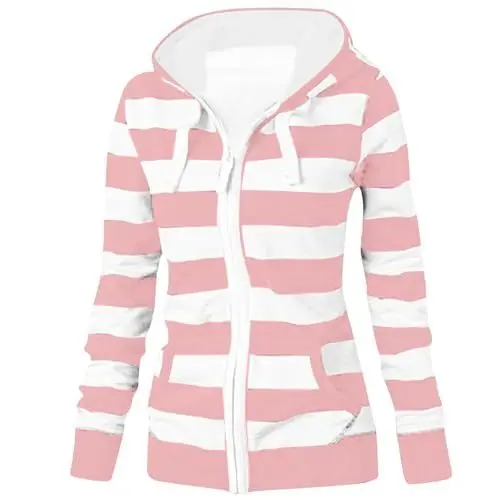 Produktbild: KKvoPiQ Nicki Pullover Damen gestreiftes Sweatshirt mit Reißverschluss und für Damen Buckle Bodysuit (Pink, XXL)