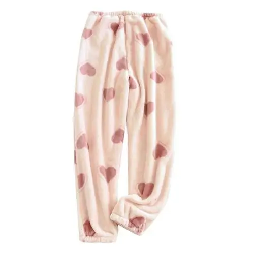 Produktbild: KKvoPiQ Thermo Leggings Gefütterte Damen Winter Mit Fleece High Waist Pyjamahose Lang Warm Hose Damen Schwarz Pajama Pants Cute Print Flannel Pants Winter Warm Pj Bottoms Jogger Pants (Rosa, L)