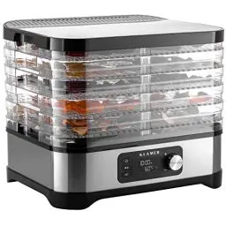Produktbild: KLAMER Dörrautomat 400W, 24h-Timer und 35-70°C Temperaturregler, 5 höhenverstellbare Einlegefächer, Trockner mit Edelstahlverkleidung, BPA frei