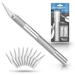 Produktbild: Klangfeiler® Bastelmesser Skalpell Set - inkl. 10 Klingen - Cutter Messer Schnitzmesser für Bastelarbeiten mit Ersatzklingen