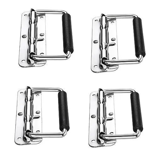 Produktbild: Klappgriff, 4pcs Klappgriff Edelstahl, Klappgriff Automatisch Zurückprallen, Tragegriff für Koffer, Flightcases, Werkzeugkoffer, Campingkoffer, Lautsprecherboxen, Werkzeug Boxen(Silber ,110mm)