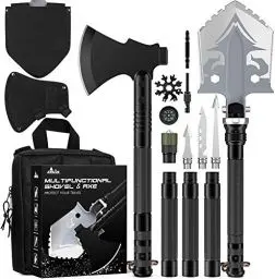 Produktbild: Saimly Klappspaten Multifunktional Schaufel Axt, 48-102cm Länge rostfrei Spaten aus Premiumer legierter Stahl, für Camping, Angeln, Expedition etc. (Schwarz)