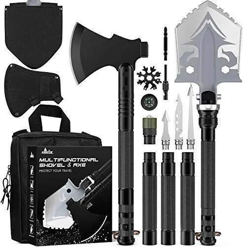 Produktbild: Saimly Klappspaten Multifunktional Schaufel Axt, 48-102cm Länge rostfrei Spaten aus Premiumer legierter Stahl, für Camping, Angeln, Expedition etc. (Schwarz)