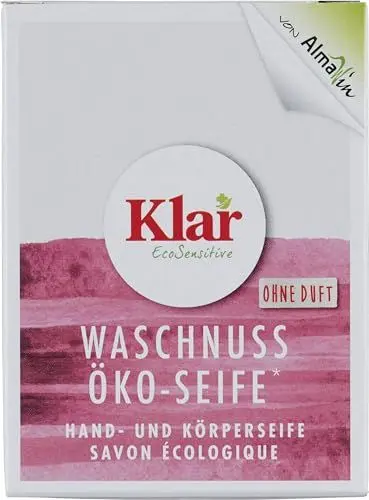 Produktbild: Klar eco Sensitive Öko - Seife Waschnuss 100 g, Seifenstück parfümfrei, Vegan, Feste Seife zur milden Reinigung