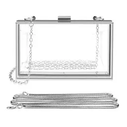 Produktbild: Klare Damen-Geldbörse, transparente Acryl-Clutch, transparente Stadion-zugelassene Umhängetasche, Abendhandtasche (Silber)