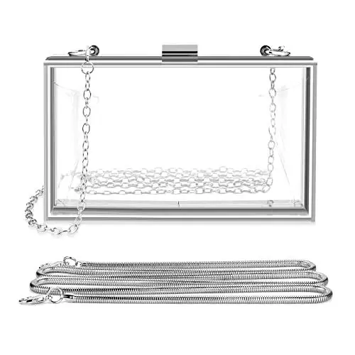 Produktbild: Klare Damen-Geldbörse, transparente Acryl-Clutch, transparente Stadion-zugelassene Umhängetasche, Abendhandtasche (Silber)